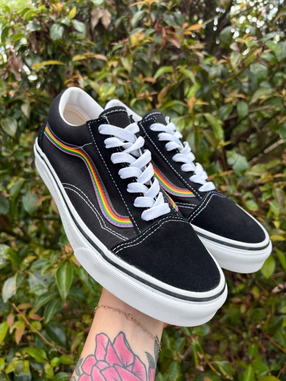 Vans Old Skool Pride Black Rainbow Stripes Sneaker Shoes Size 5.5M 7W Low Skate